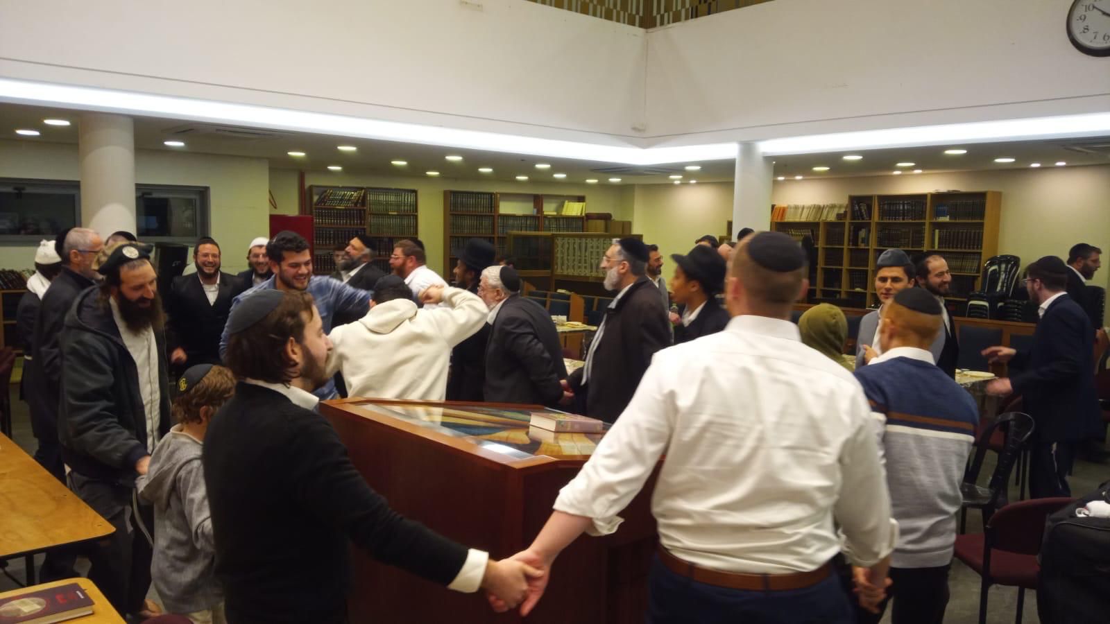 Gathered for Shiur at The Breslov Yeshiva
